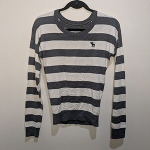 Abercrombie & Fitch Vintage Y2K Moose Logo Grey Stripe Cotton Sweater Sz Small